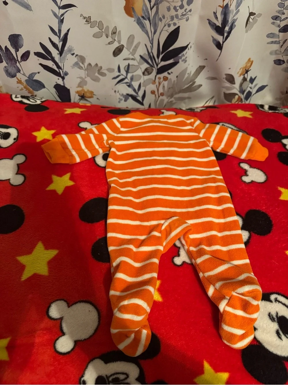 Infant Orange Striped Pumpkin One-Piece Footie Sleeper Newborn Pumpkin C5